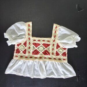 Rebellion Again Boho Crochet Sheer Ruffle Cropped Top, Ivory, Medium